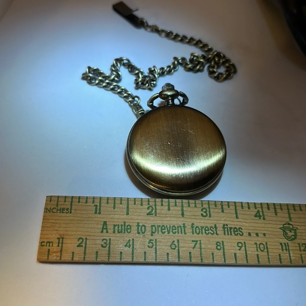 Motorcycle Pocket Watch - Brushed Goldtone 14in Watch chain - needs battery